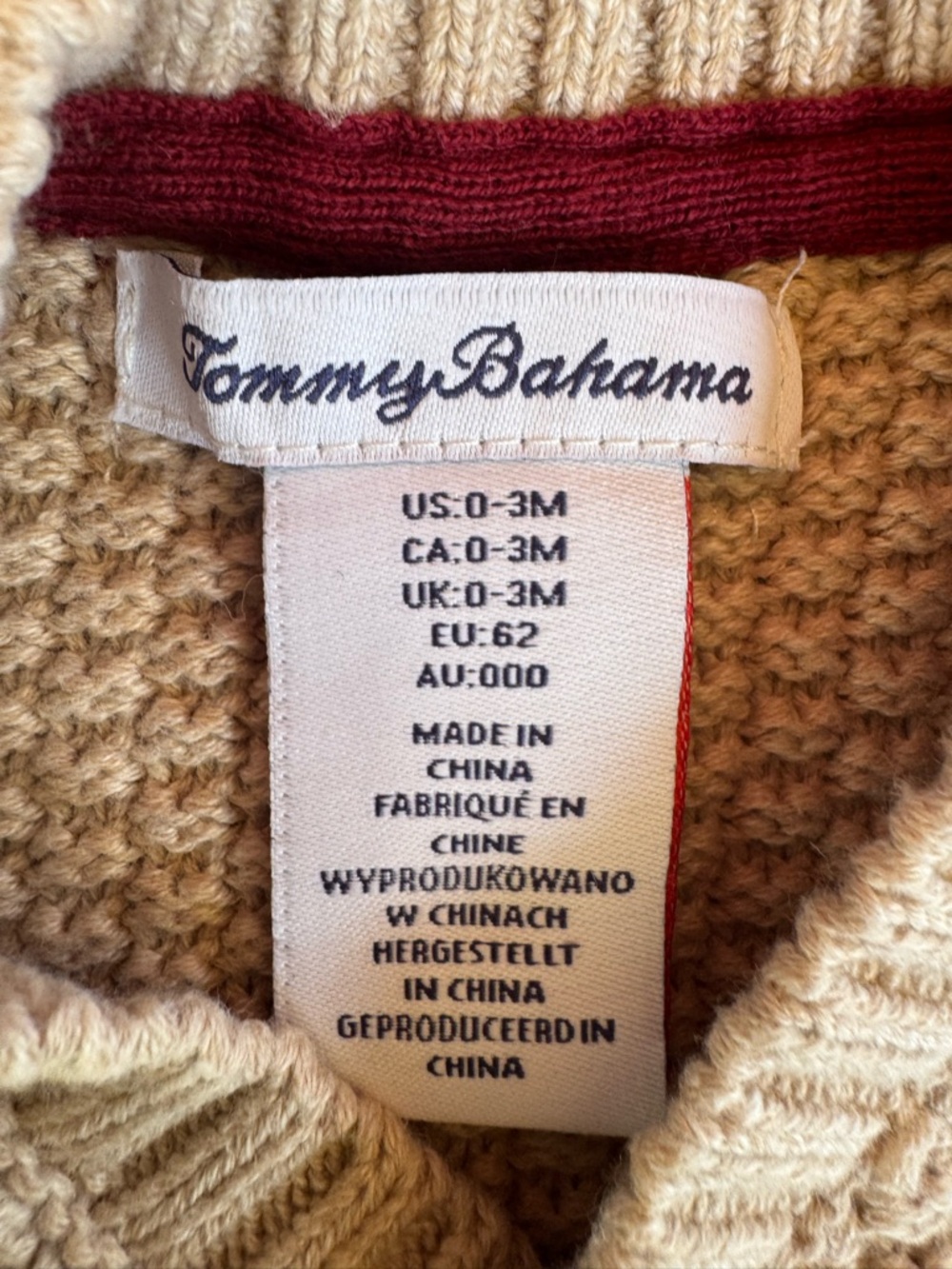 Tommy Bahama Kids Cream Knit Cardigan with Green Pine Tree Patches Unisex 0-3M - Picture 7 of 9